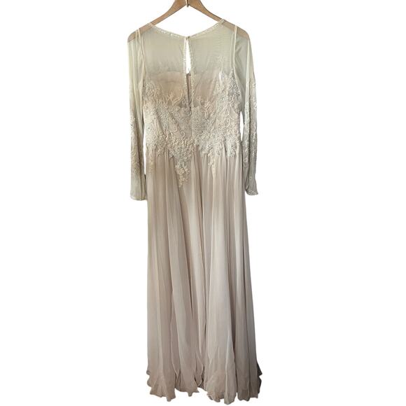 Cameron Blake Gown Formal Beige Silk Beaded Sequin Mother of Bride Feminine 10 - Picture 7 of 13